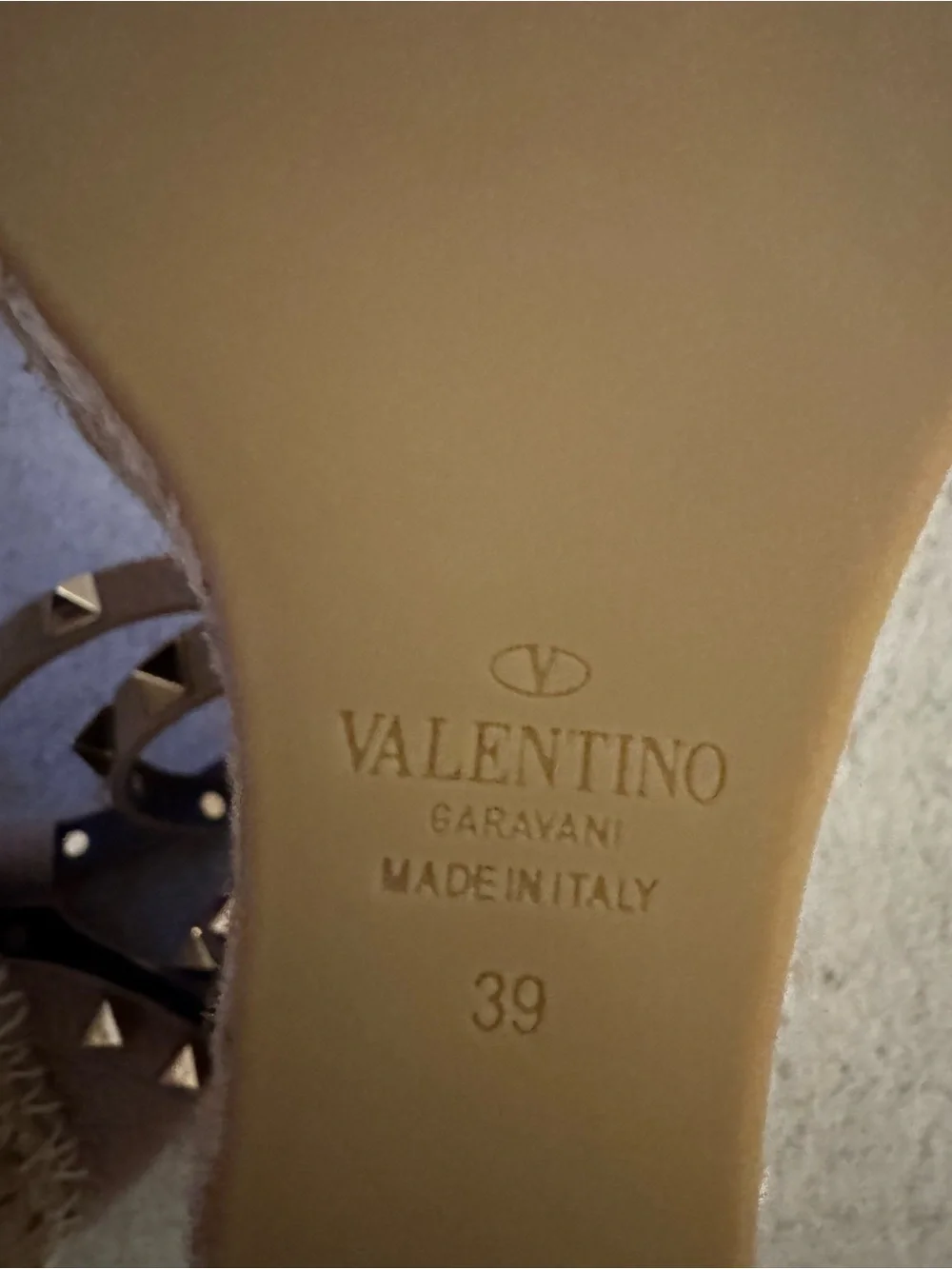 🆕 Valentino Garavani Double Rockstud Grainy Calfskin Sandal 105 MM Espadrilles